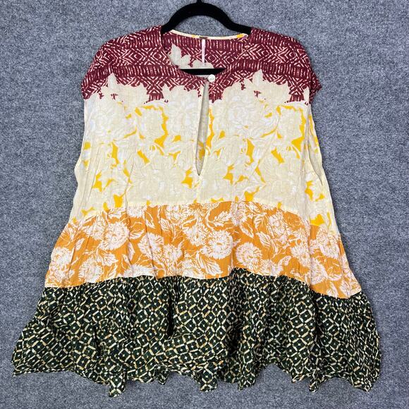 Free People Tops - Free People Gotta Have You Cotton Mixed-Print Keyhole Top Size Small